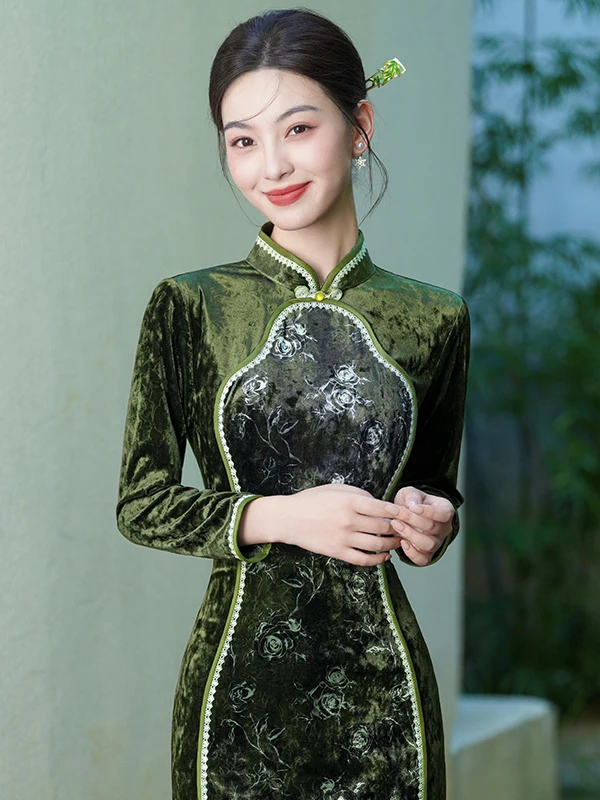 

Stunning New Chinese Sle Slim Fit Retro Improved Dr Daily Wear for Mom anghai Sle Long Qipao mid Length