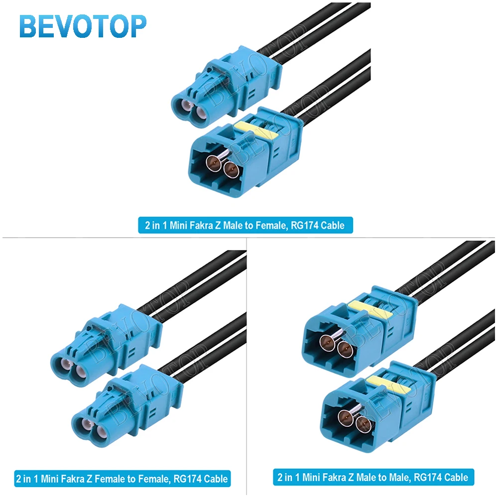 1PCS RSBG Type Dual Core 2-in-1 Mini Fakra Z Male/Female 2-Pin Connector with RG174 Cable High-Quality Wire Harness