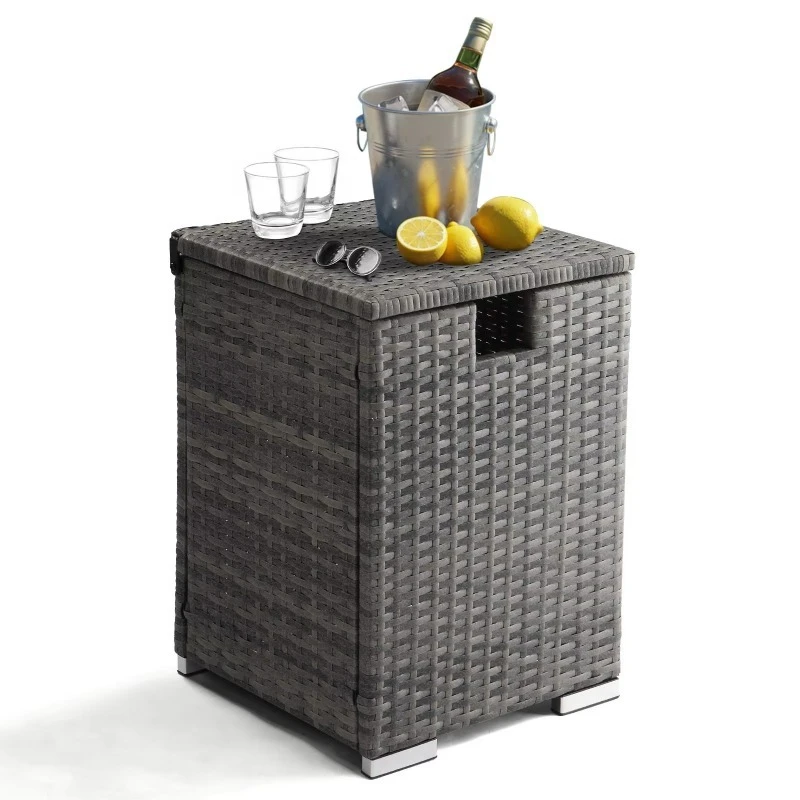 Gray gradual change rattan gas cylinder storage side table 40x40x57cm iron frame