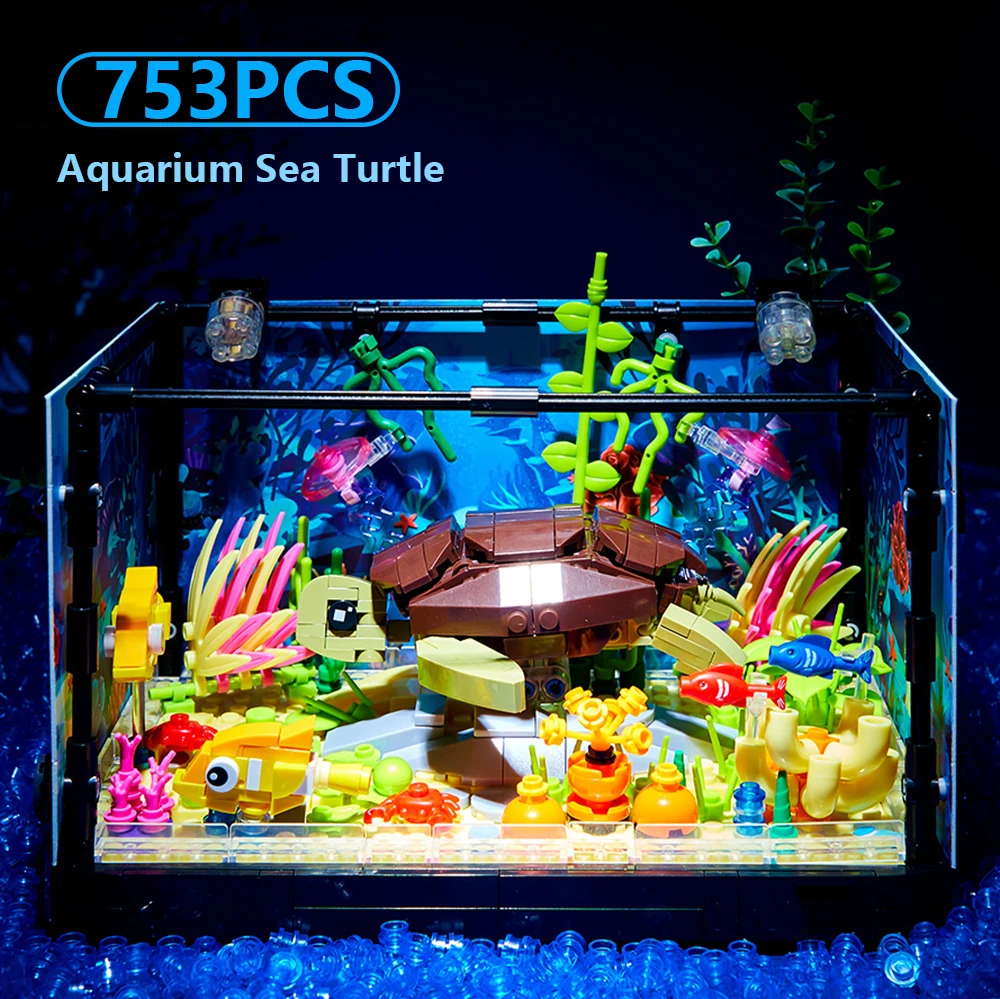 

Aquarium Sea Turtle Lighting Marine Ecology Tank Educational Building Blocks Assembly Toy Compatible for Kids