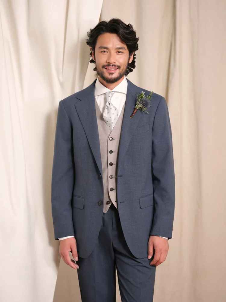 

Cultum Wedding Suit Set Men's Formal Wear Iron-Free Standard Fit Business Casual Double Slit Wide Collar Multi-Button Polyest...