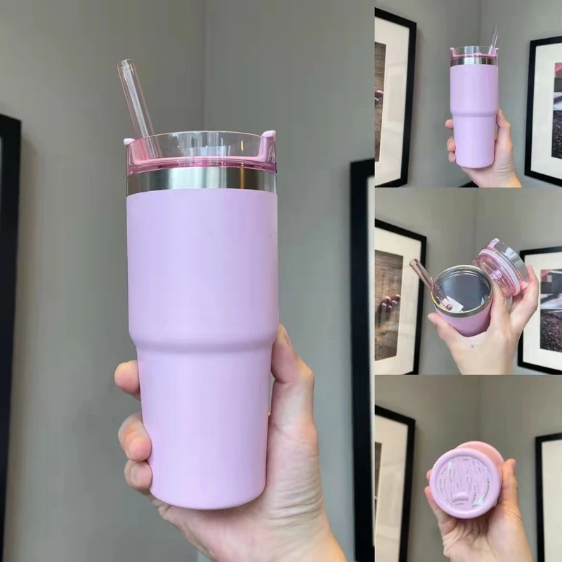 20OZ 304 Tazza isolata in acciaio inossidabile Tazza da viaggio per caffè in paglia di grande capacità Conservazione del freddo e del calore Tazza per auto Thermos Bicchiere