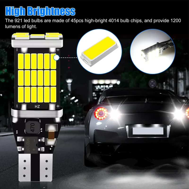 

T15 W16W 921 912 T16 T10 902 LED Bulbs High Power 45pcs 4014SMD Super Bright 1200LM Replace for Car Reversing Light White