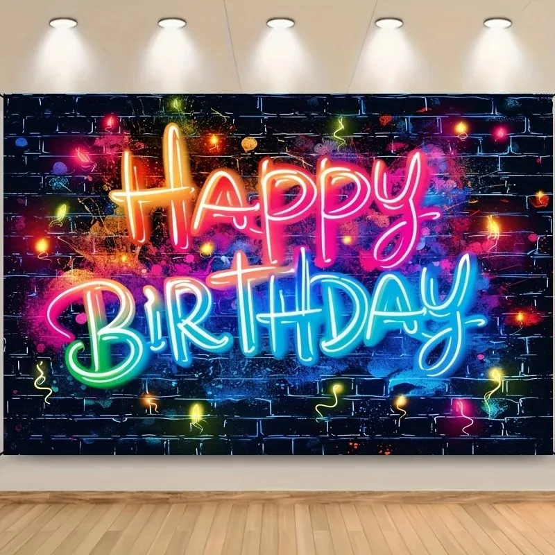 Neonfarbener Happy-Birthday-Hintergrund, Dekorativer Stoff, Fotoshooting-Hintergrund, Wandbehang, Geburtstagsdekoration – Detail 5