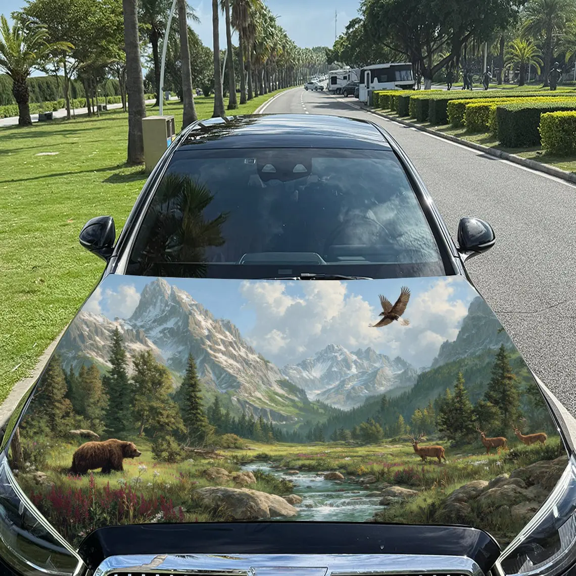 

Forest Animal Gathering Car Hood Vinyl Wraps, PVC Waterproof Car Bonnet Decals, Self-Adhesive Scratch-Resistant Stickers For Eng