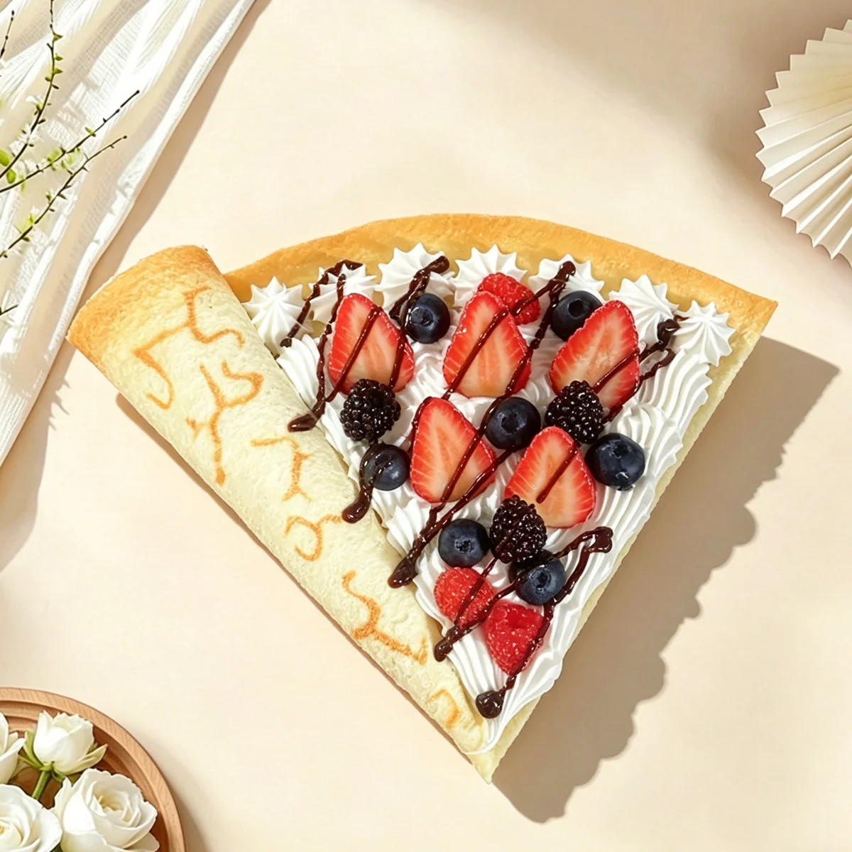 

Fake Fruit Ice Cream Crepe Model, Realistic PVC Dessert Prop for Cafe Shop Window Display Food Photography Home Kitchen Decor