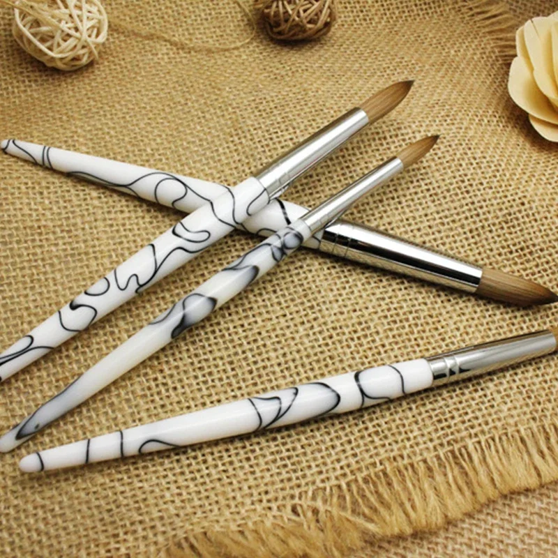 TIANMI Black White Acrylic Nail Brush Kolinsky Hair Nail Art Tool Manicure Carving Painting Pens Gel Nail Polish Builder