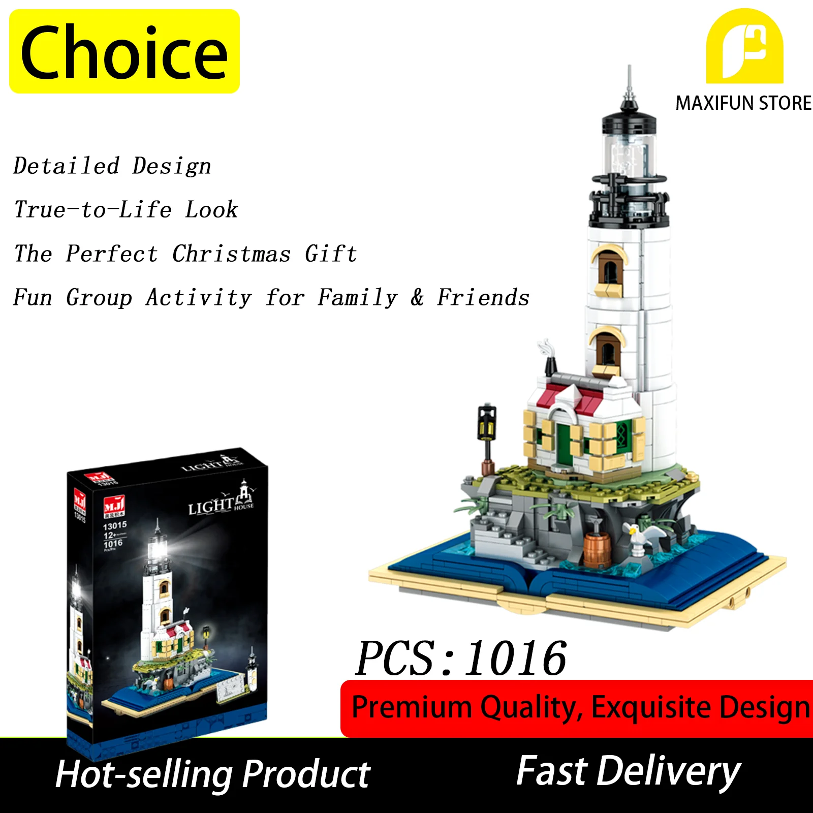 

1016 шт. строительные блоки, модель маяка, комплект строительных игрушек для взрослых и детей, креативный декор для настольного дисплея, Рождественский подарок