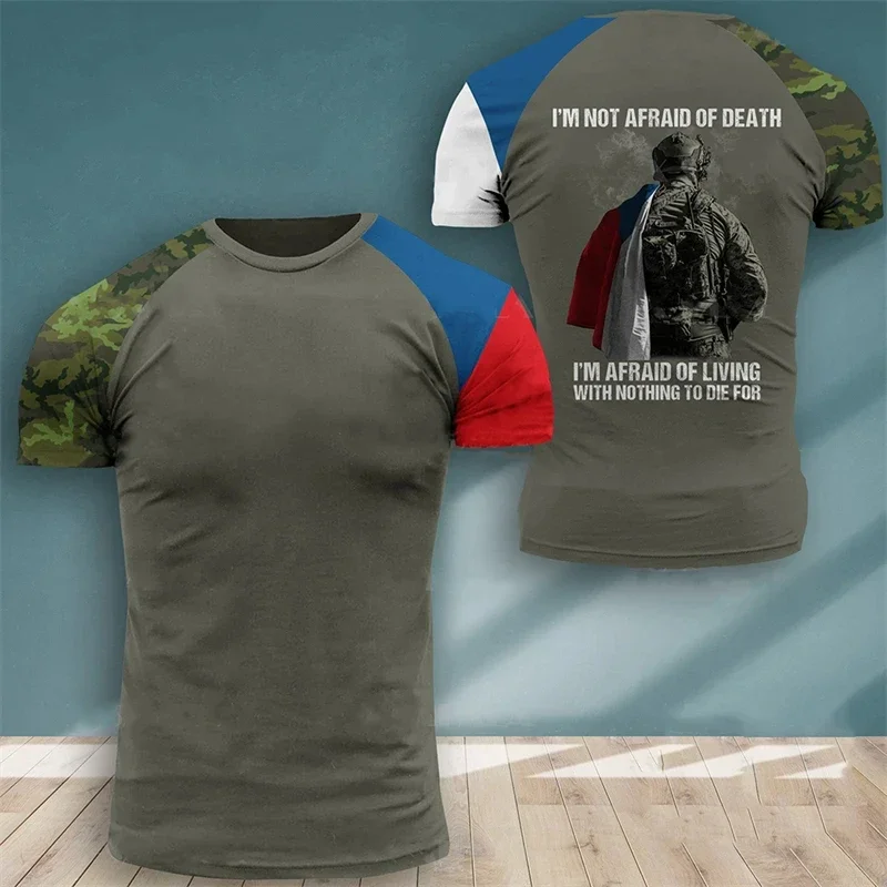 Czech Army T Shirt for Men Veteran Camouflage T-Shirt Tops 3D CZECH National Flag Print Tshirt Soldiers Forest Camo Tactical Tee