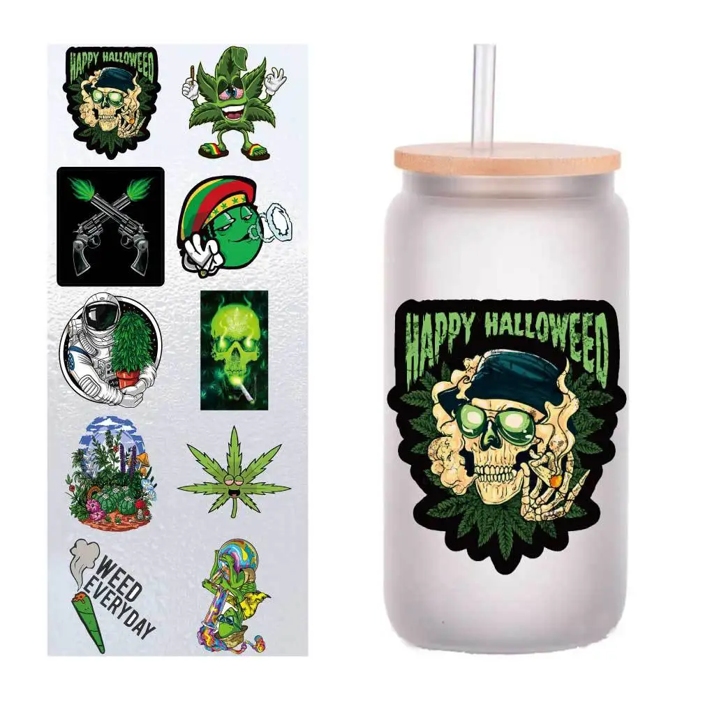 

10 four-inch cartoon plants eye-catching leaves UV transfer stickers Crystal label glass stickers customized
