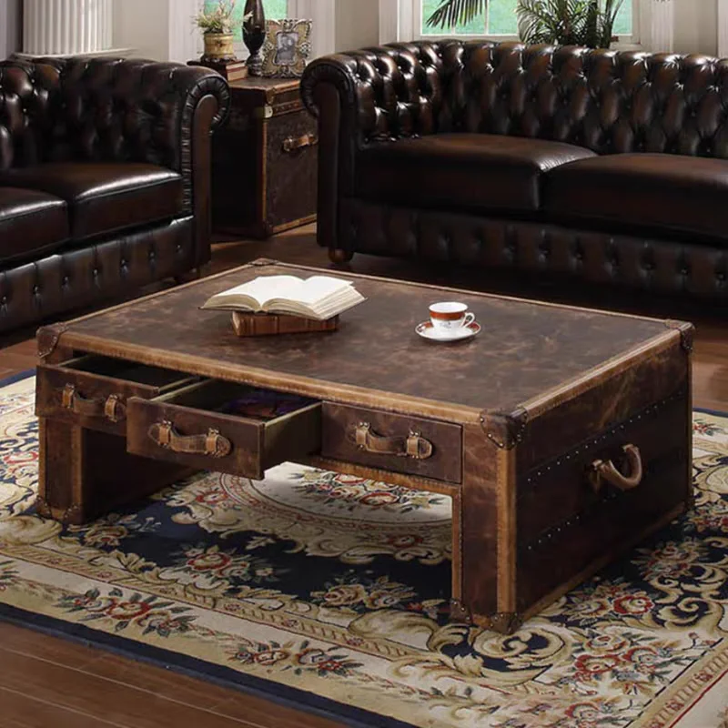 

American-style suitcase coffee table, vintage European true leather coffee table, homestay cigar bar room, retro suitcase style