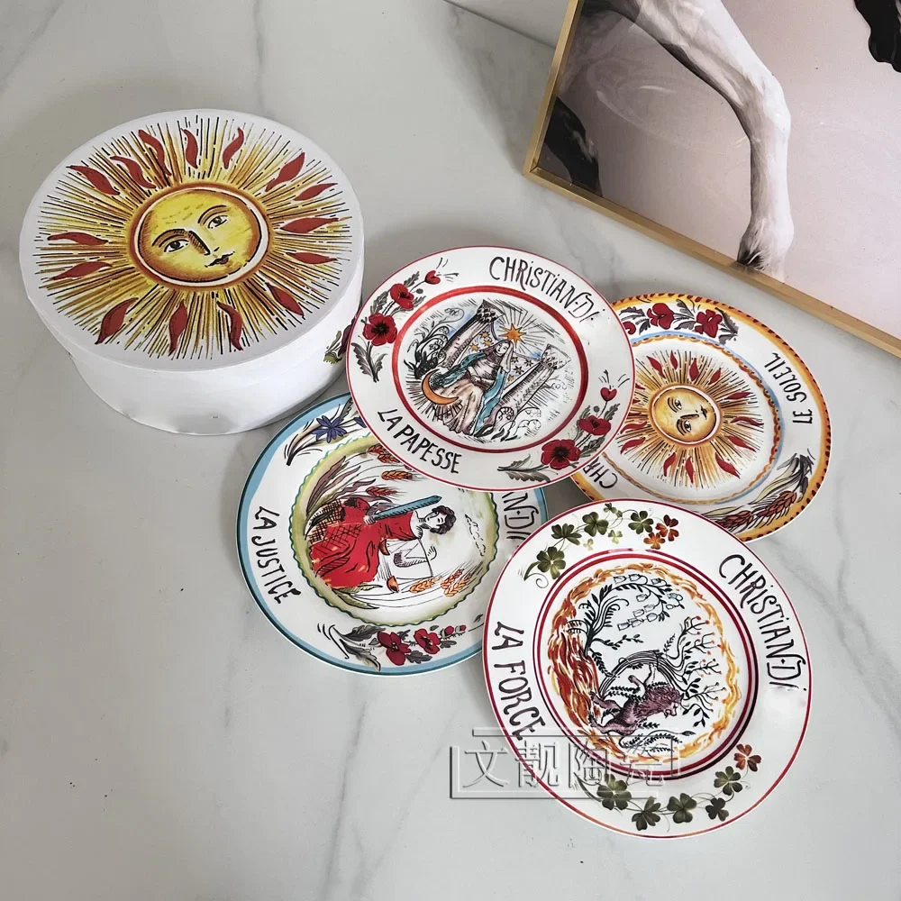 

European Retro Personality Western Plate Dinner Creative Plate Ceramic Tableware Di Home Sun Series Cold Steak Plate