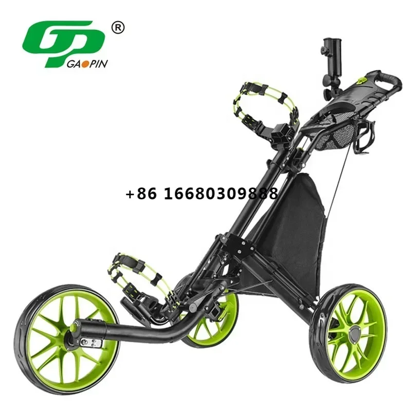 Hot Selling Golf Trolley 3 Wheels Aluminum Folding Height Adjustable Golf Push Trolley with Umbrella Holder Waterproof Bag