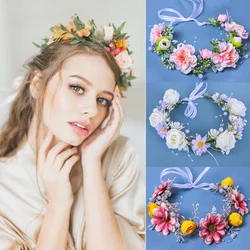 Handmade Flower Wreath Bride Women Bohemia Beach Flower Crown Hair Band Wedding Floral Headband Garland Girl Hair Accessorie