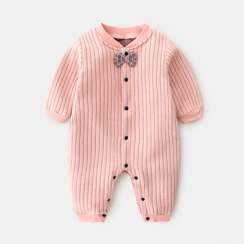 

Baby Jumpsuit Male and Female Baby Autumn and Winter Warm Rompers Newborn Plaid Open Bow Tie Door Rompers Pajamas