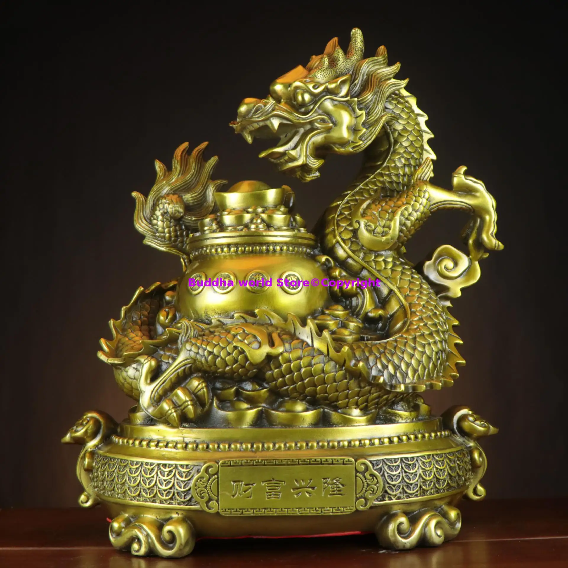 home office store Prosperous TOP Copper fortune dragon JU BAO PEN Recruiting wealth money bring good luck Auspicious ornament