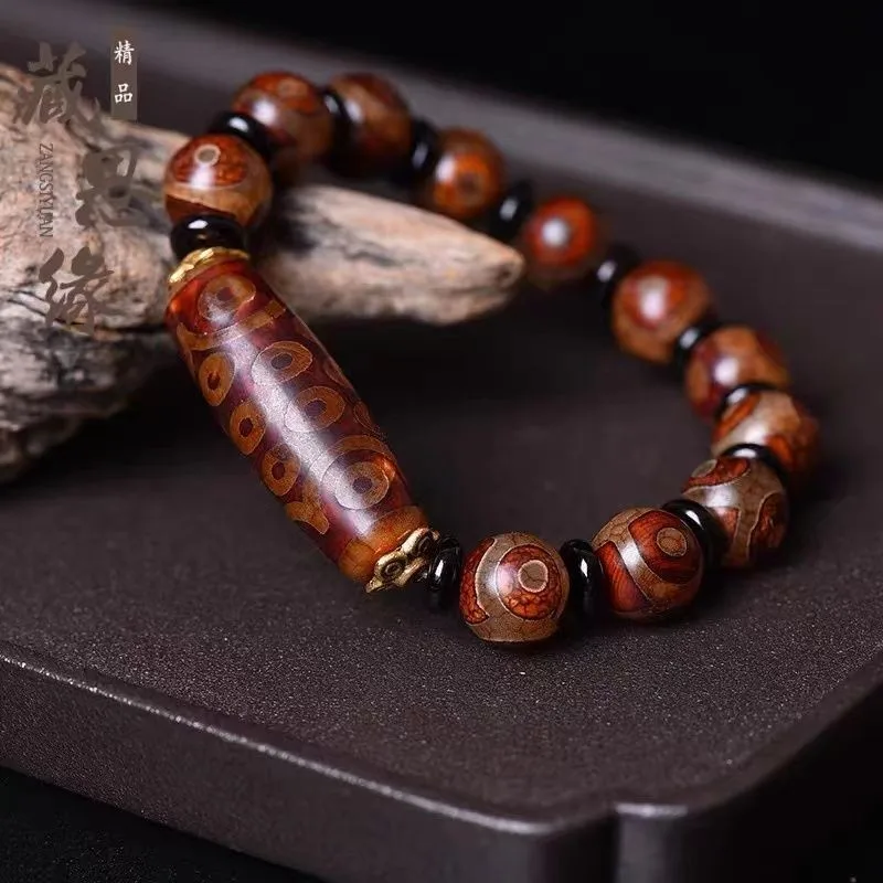 Tibetan Three Eye Twenty One Eye Dzi Bead Bracelet Agate Chalcedony Jewelry
