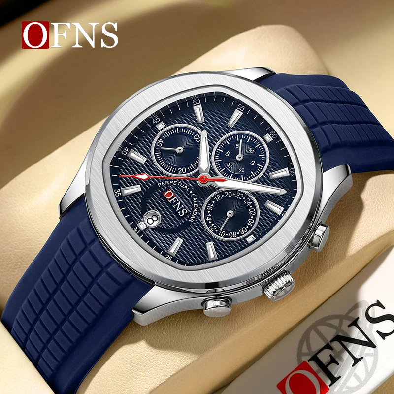 OFNS 8019 Man Calendar Watch High Quality Waterproof Chronograph Men\'s Wristwatch 2024 Silicone Men Quartz Watches Casual Clock