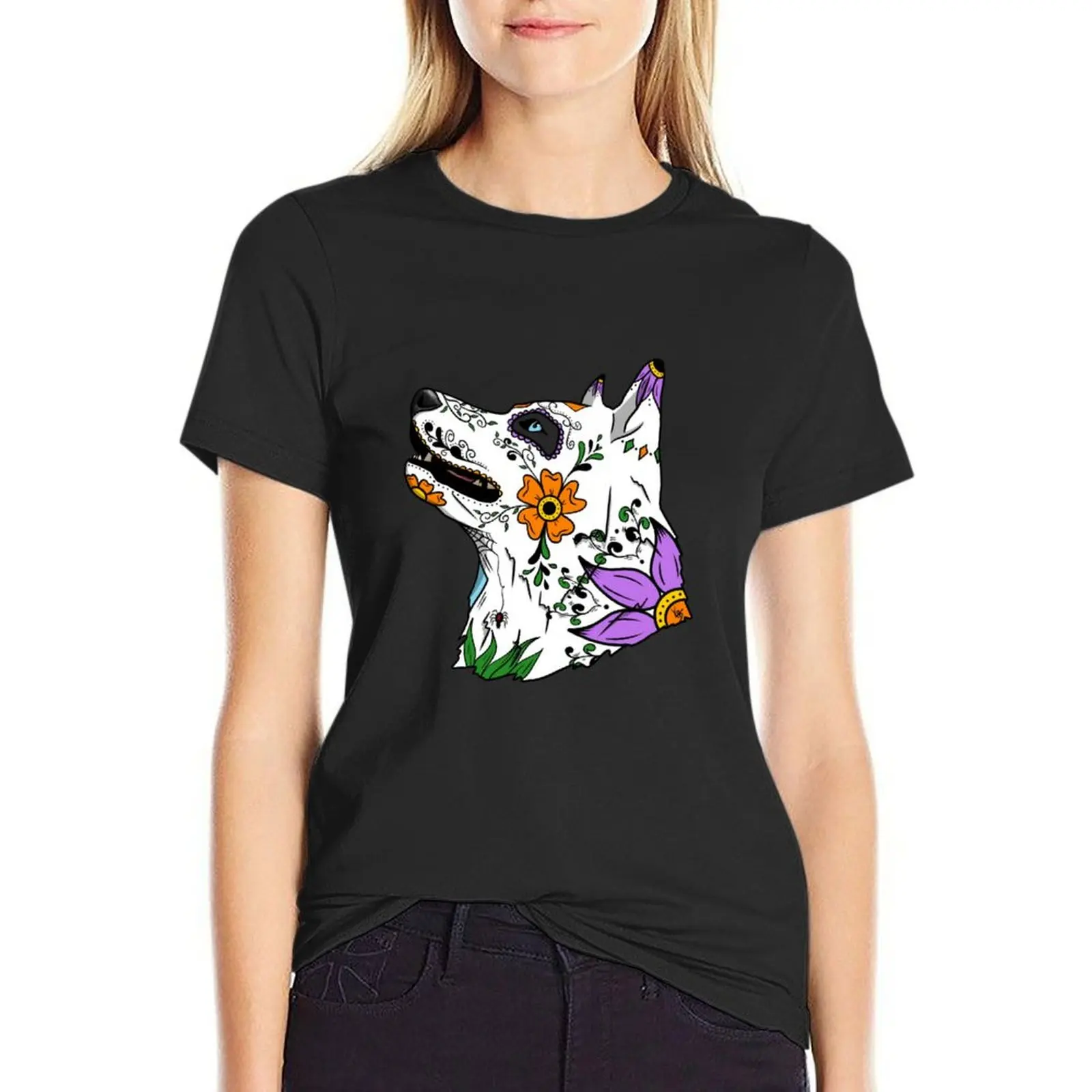 

Husky Sugar Skull T-Shirt Aesthetic clothing Blouse blacks aesthetic clothes Women t-shirts