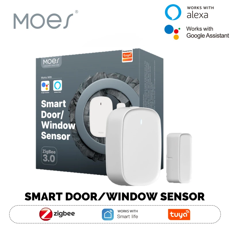 MOES Tuya ZigBee/WiFi Smart Door Sensor, Secure Your Home with App Control, Window/Door Detection, and Smart Life Compatibility
