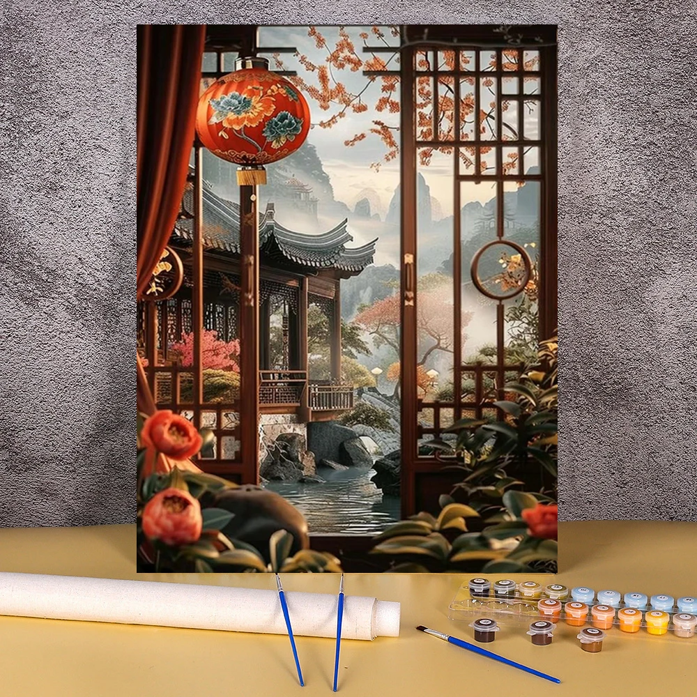 

DIY Painting By Numbers Natural Scenery Complete Kit Oil Paint By Numbers On Canvas Home Decor Chinese Building Digital Painting