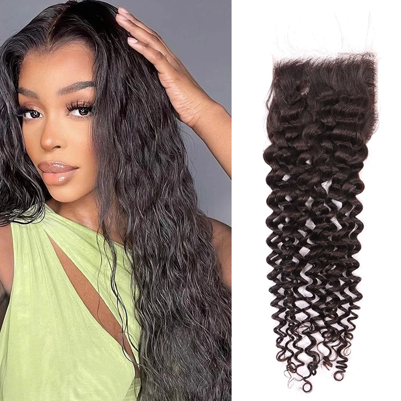 

GDYLUXURY Deep Curl Natural Black HD Transparent Lace Closure Human Hair Brazilian 100% Remy Human Hair 4x4 Frontal Closure Only