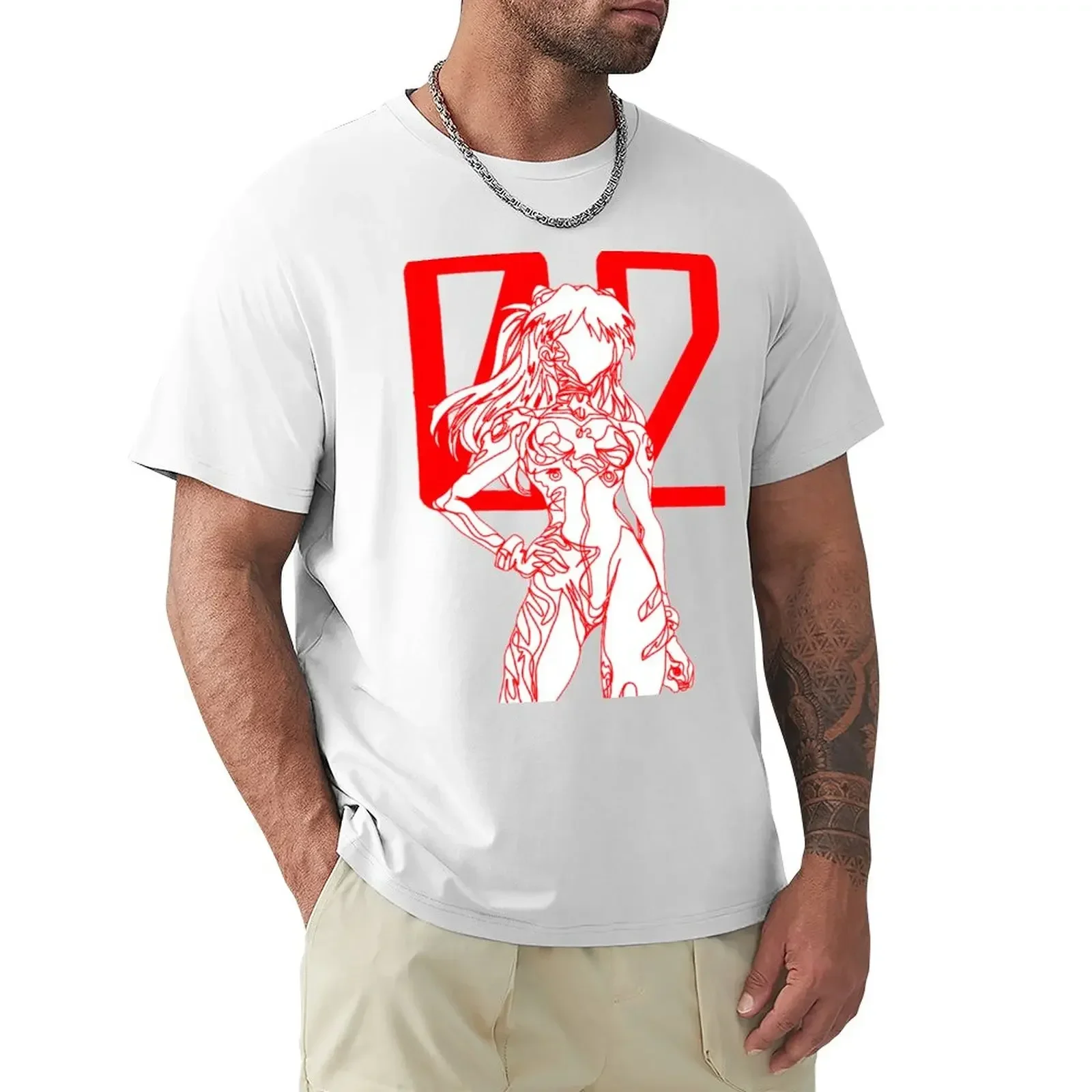 Asuka Langley Continous Line Artwork T-Shirt plain graphics hippie clothes T-shirts for men cotton