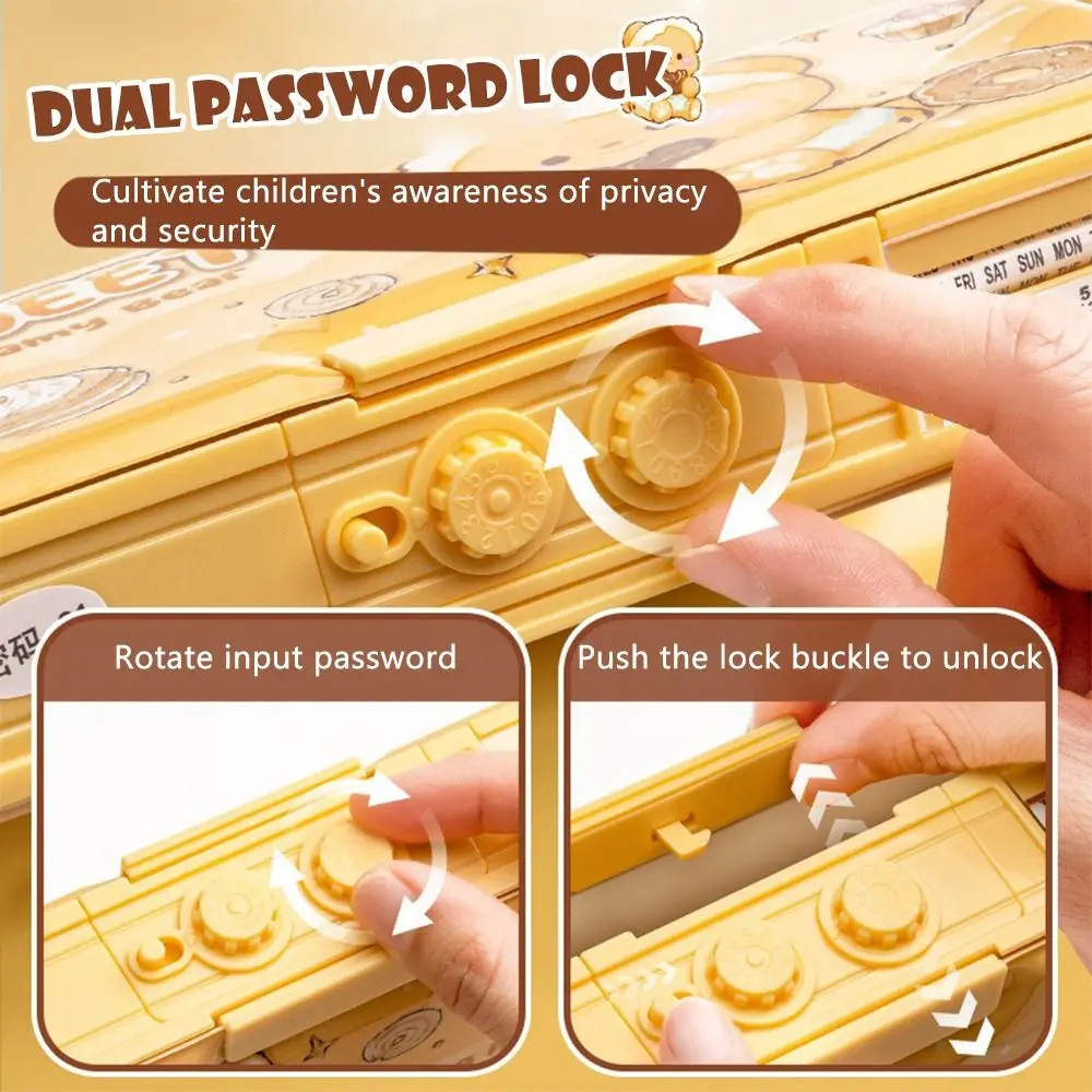 Cartoon Double Layer Pencil Case Large Capacity with Combination Lock Mechanical Pen Box Stationery Box Students