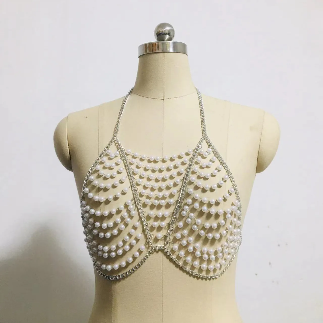 2024New pearl chain multi-layer tassel chain splicing metal chain fashion hanging neck chest chain