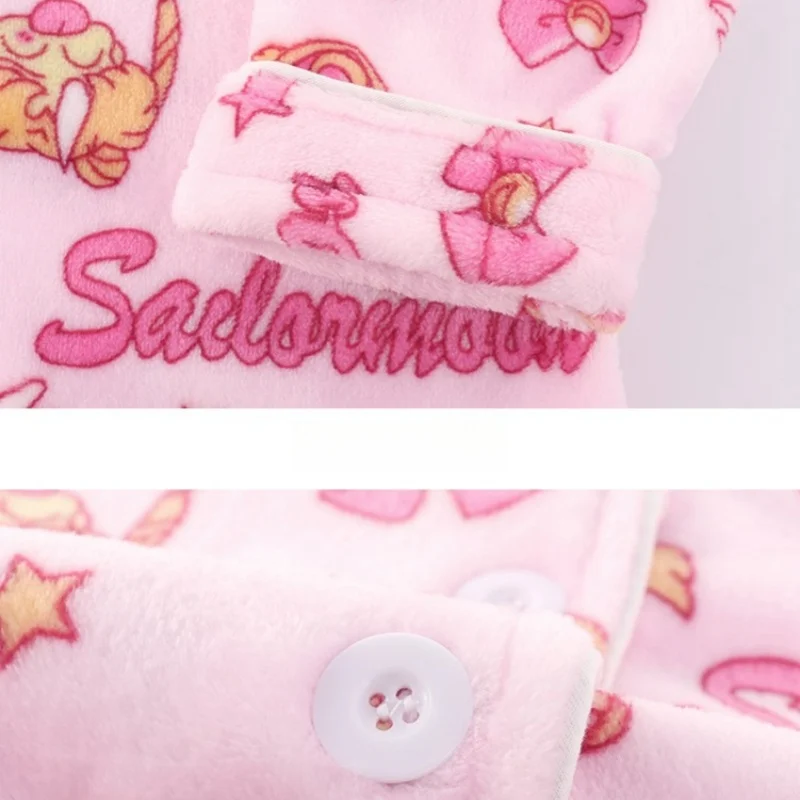 Sailor Moon Pajamas Set For Women Winter Warm Flannel Sleepwear 2 Pieces Anime Pijama Mujer Girls Roomwear Harajuku Nightgown