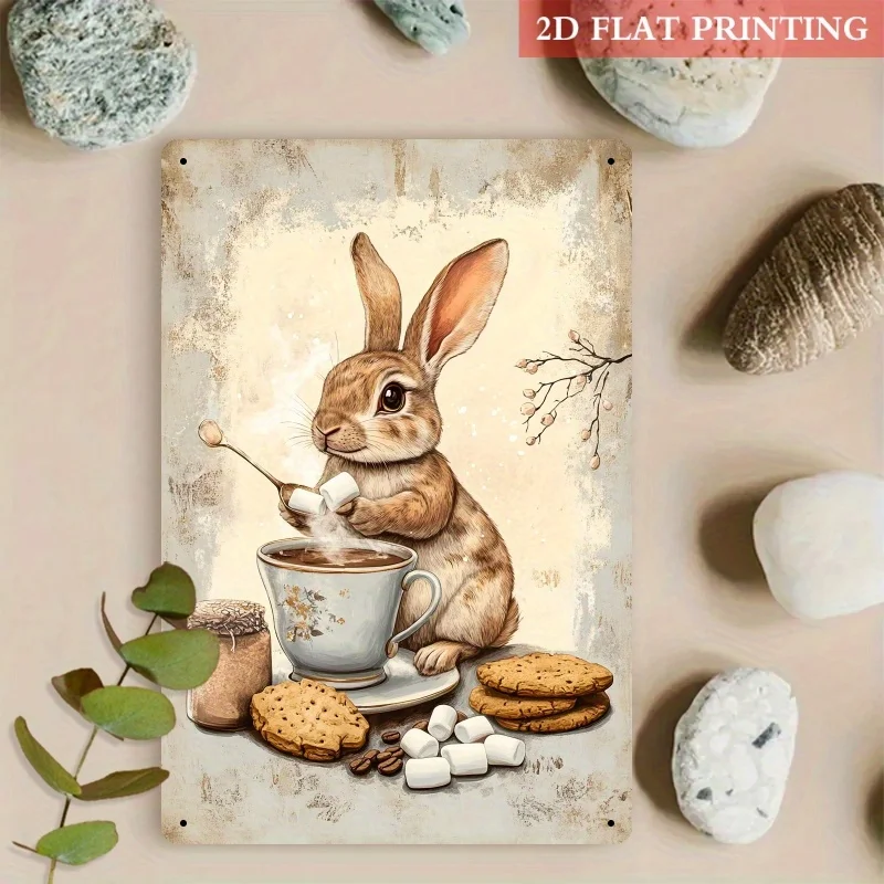 Vintage Bunny Coffee Metallschild aus Eisen, 20,3 x 30,5 cm, Retro-Wanddekoration, Blechschild für Wohnzimmer, Küche