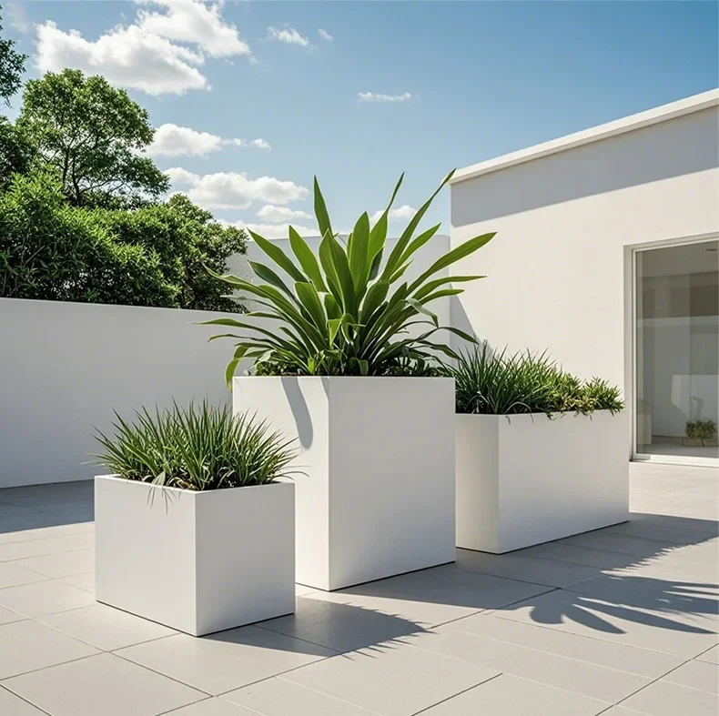 Outdoor stainless steel flower box Balcony planting box Square commercial street rectangular flower bed wrought iron finished fl