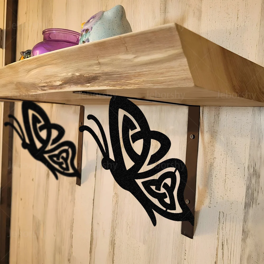 2pcs Butterfly Metal Shelf Brackets L-Shaped Wall Mounted Supports Requires Drilling Storage for Kitchen Bathroom