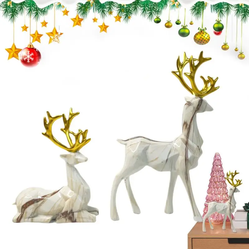 

2024 Christmas Reindeer Elk Figurine Decoration Resin Table Sculpture Sitting Standing Deer Statues Festival Ornament