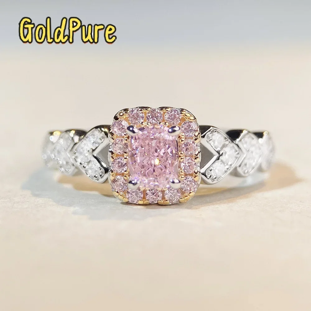 

Кольцо Goldpure Luxury из цельной платины PT950 с розовым бриллиантом для женщин, модное универсальное кольцо с муассанитом.