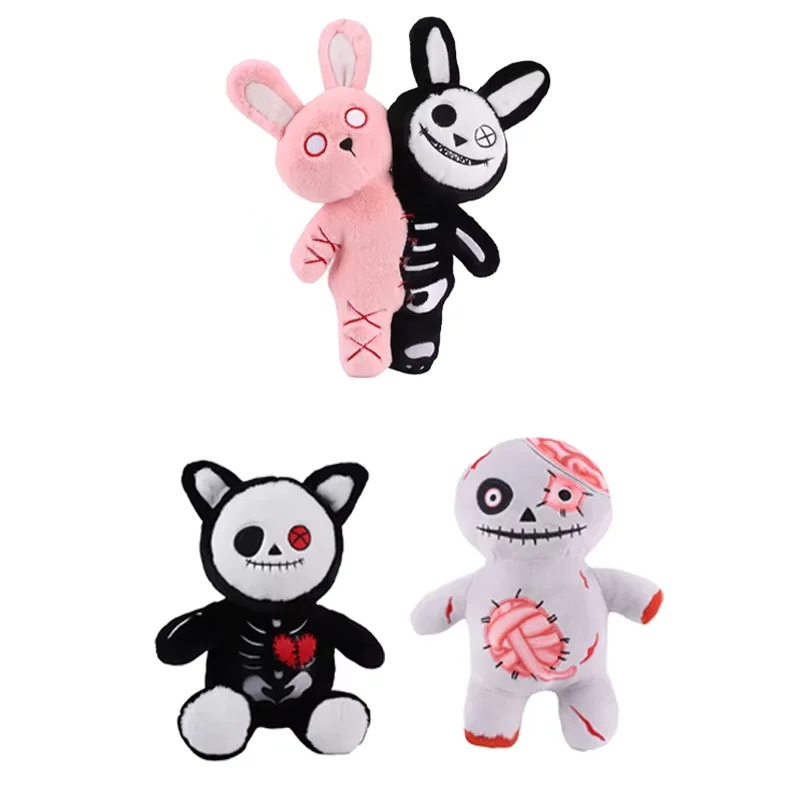 Halloween Doppelköpfiger Kürbis Plüschtier Doppelköpfiger Totenkopf Kaninchen Horrorschädel Weißer Geist Leuchtende Zombie Katze Halloween Geschenk