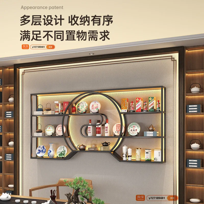 Wall-mounted multi-layer display rack New Chinese antique porcelain  Luminous Zen tea  Customized commercial Bogu rack