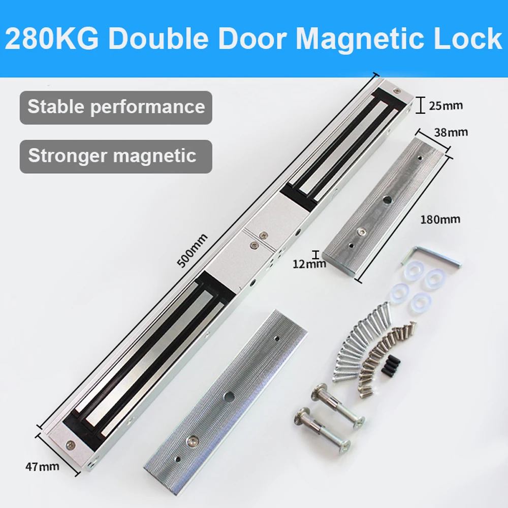 

Double Doors Electric Magnetic Lock Pulling Force 280KG Sturdy Aluminum Alloy Electricmagnetic Lock Amature Plate Screw