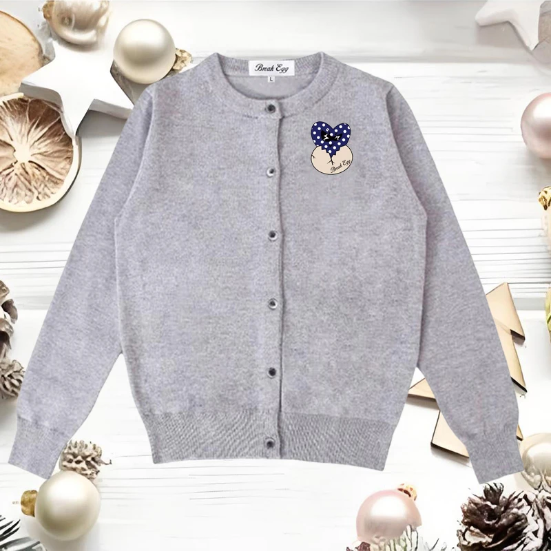 

Broken Egg Polka Dot Camouflage Heart Printing Women Cardigan Cotton O-Neck Fit Single Breasted Autumn Lady Elastic Home Sweater