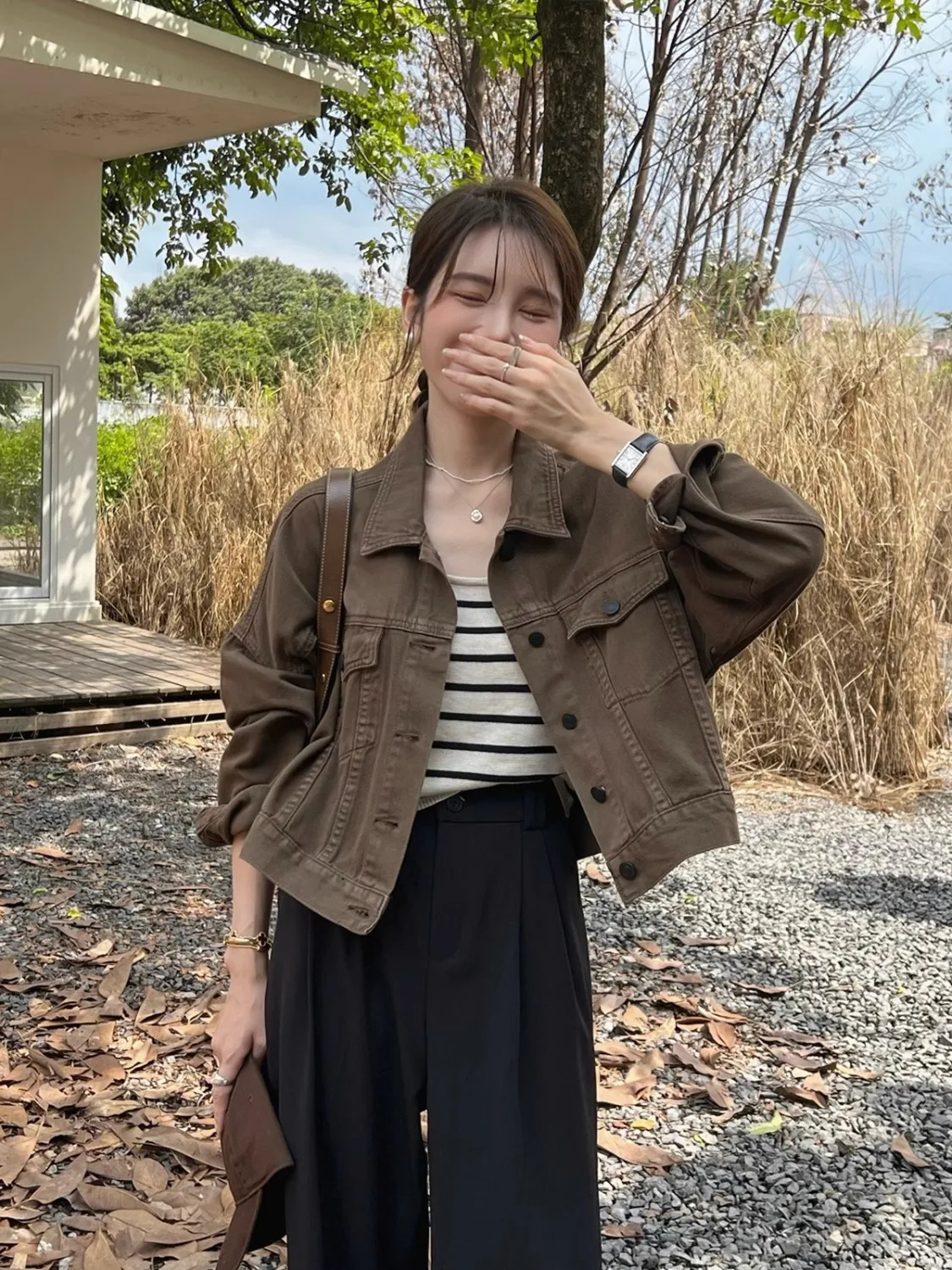 

Women'S Short Padded Jackets Blue Washed Denim Suede Color Gradient Oversized Pure Chic Woman'S Workwear Work Temperament Office