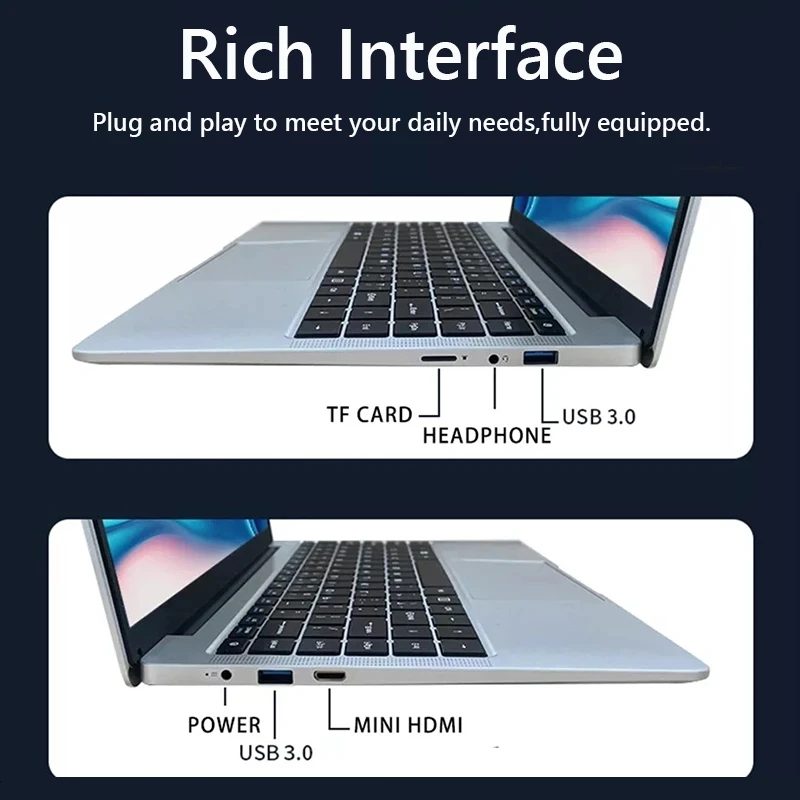 Laptop Intel J4105 DDR4 6GB RAM 14 Inci Murah + 1TB SSD Portabel Siswa Win 10 Notebook Layar FHD Komputer untuk Kantor Bisnis