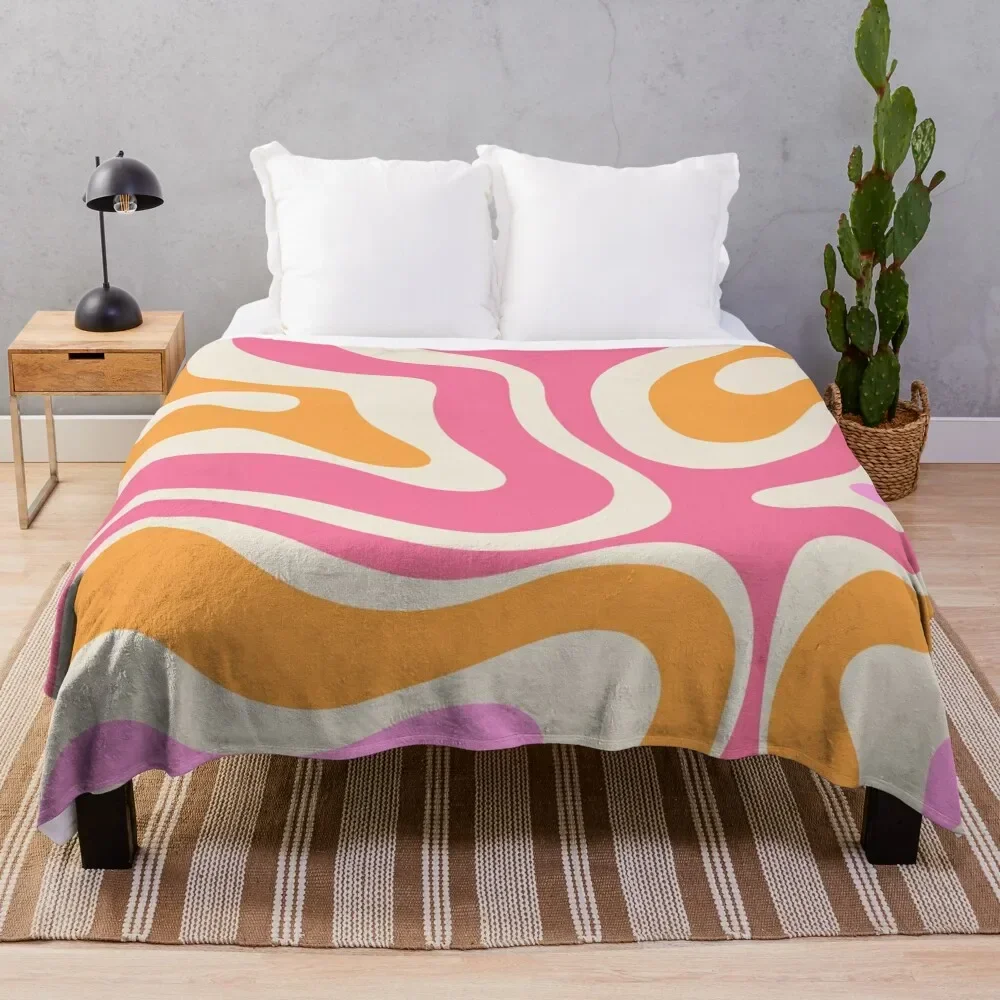 

Retro Modern Liquid Swirl Abstract Pattern Pink Orange Marigold Cream Throw Blanket Heavy Bed Fashionable Blankets