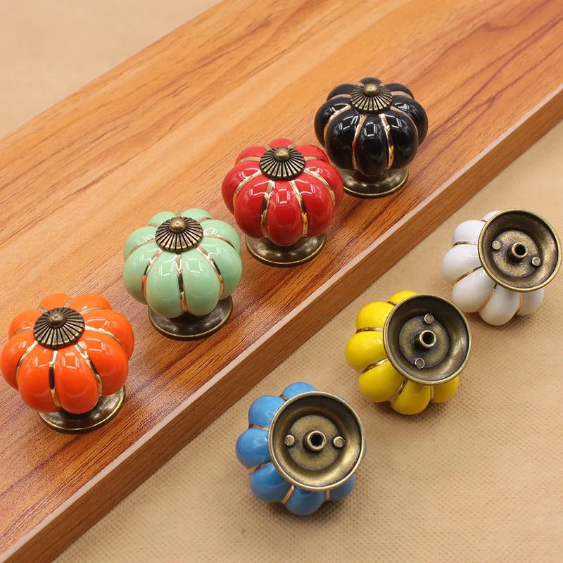 Vintage Furniture Handle Door Knobs Furniture Drawer Cupboard Kitchen Pull Handle Pumpkin Ceramic Cabinet Handles Retro Hardware