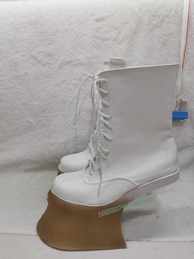 

Gold Heel Horse-prof Boots Cross Tied Platform Strange Style Shoes White Black High Heel Shoes for Women 2024 Zapatillas Mujer