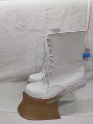 Gold Heel Horse-prof Boots Cross Tied Platform Strange Style Shoes White Black High Heel Shoes for Women 2024 Zapatillas Mujer