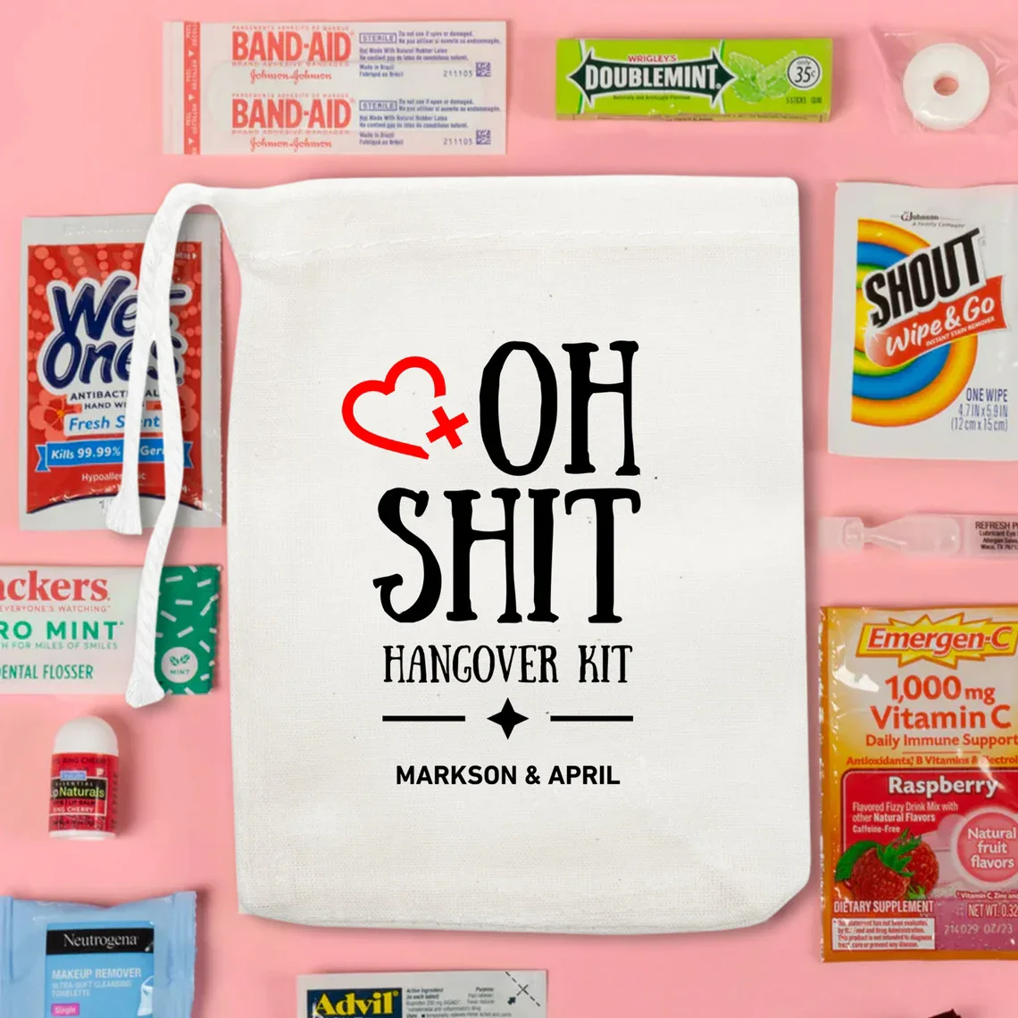 Oh Shit Hangover Kit Favor Bag, Wedding Oh Shit Kit Bags, Custom Bachelorette Hangover Kits, Bachelorette Party Bag, Single Draw