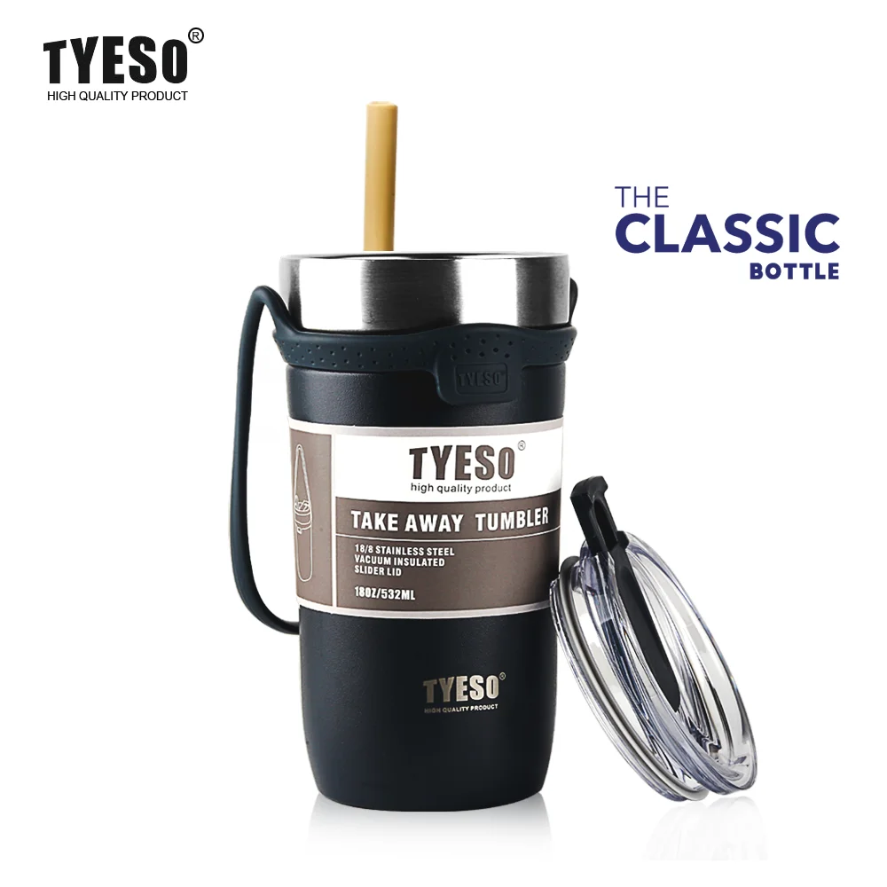 TYESO-taza de café térmica, termo para bebidas calientes, vaso, aislamiento térmico con pajita, tazas de viaje aisladas con tapas