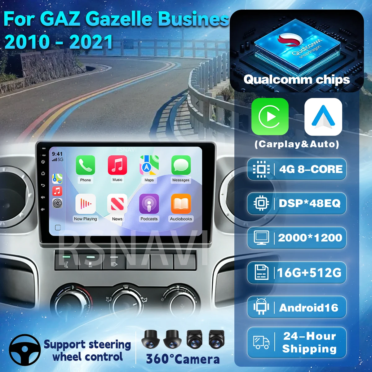 Android 16 Carplay Auto GPS Navigation Multimedia Player For GAZ Gazelle Business 2010 - 2021 2din Player wifi+4G Video Car Radi