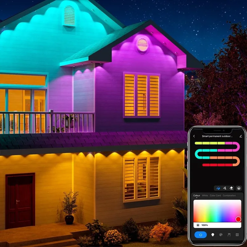 الذكية الدائمة في الهواء الطلق ضوء RGB الطنف أضواء IP67 مقاوم للماء App التحكم الموقت مزامنة الموسيقى للإضاءة الديكور الطرف في الهواء الطلق #6