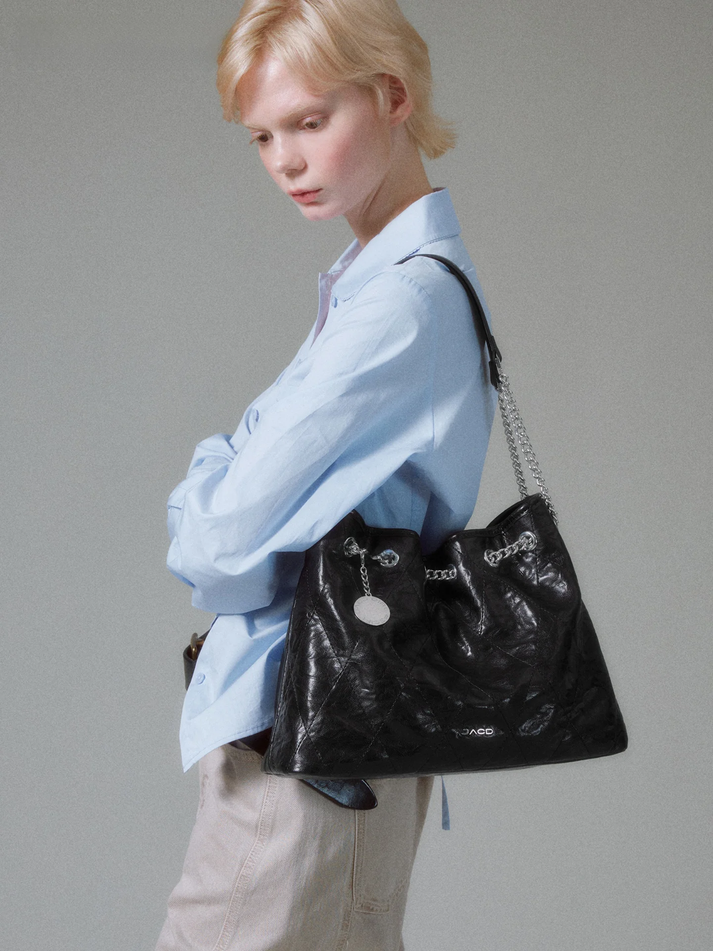 JACD Gentle Workplace Small Fragrance Style Chain Tote Bag Women's Large Capacity Shoulder Bag Soft Leather Handbag